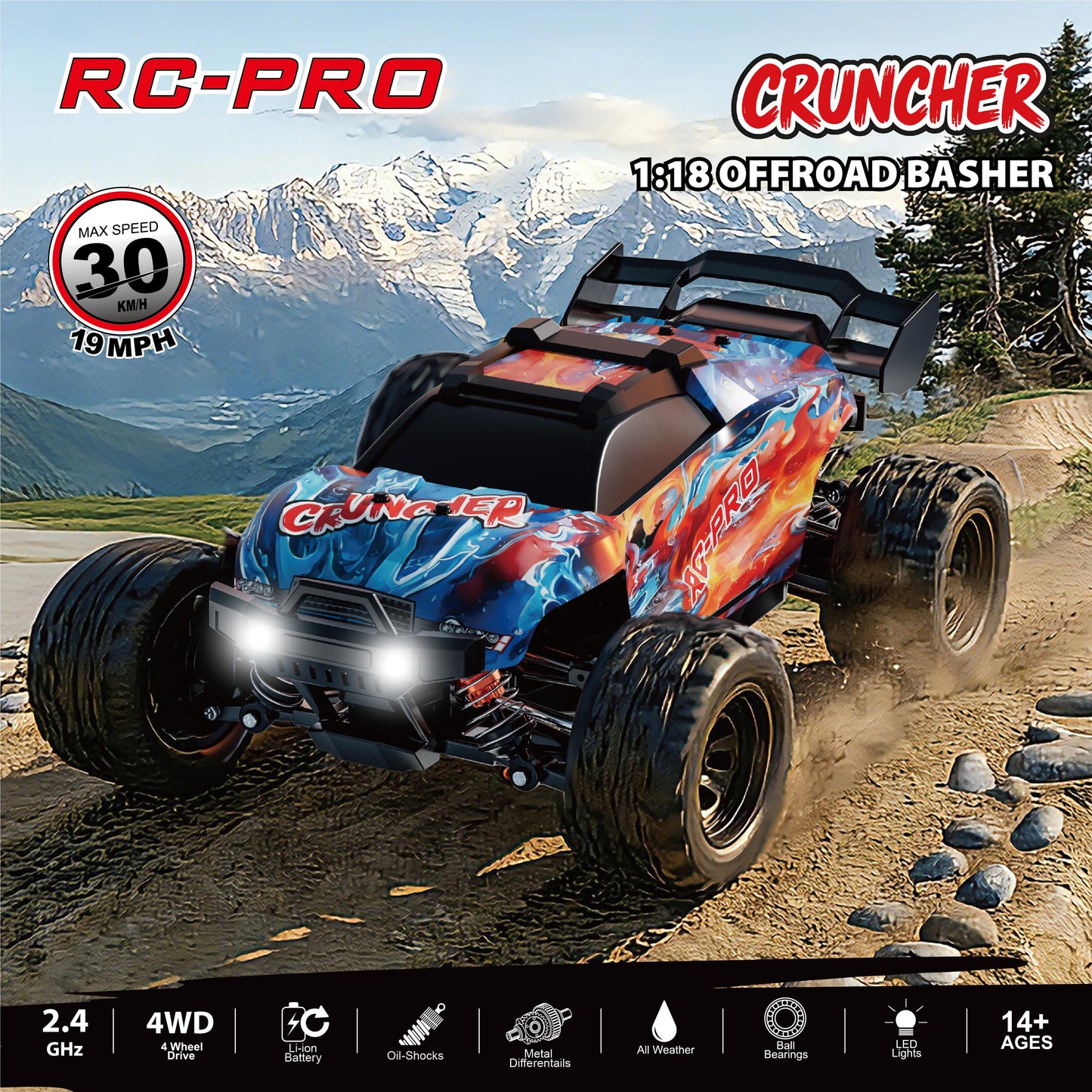CRUNCHER – 1/18 RC truck with metal drive shaft, metal diffs and oil shocks